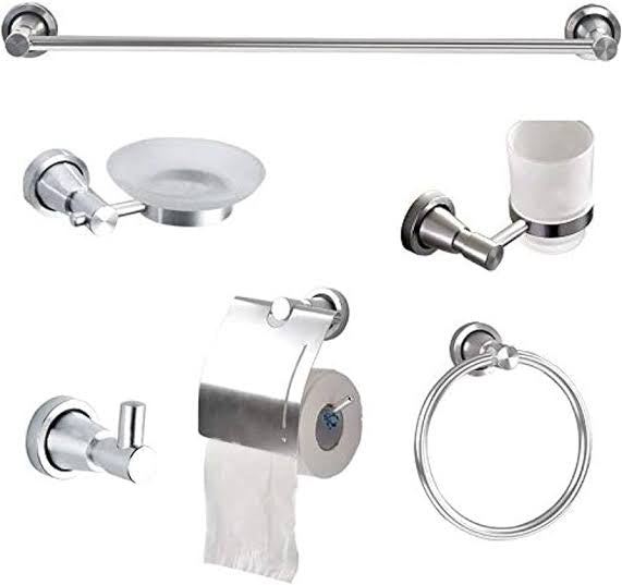 Silver Steel Bathroom Accessories 6pcs